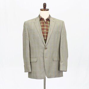 Chaps 44R Beige Blazer Sport Coat Jacket 2-Button Check T988